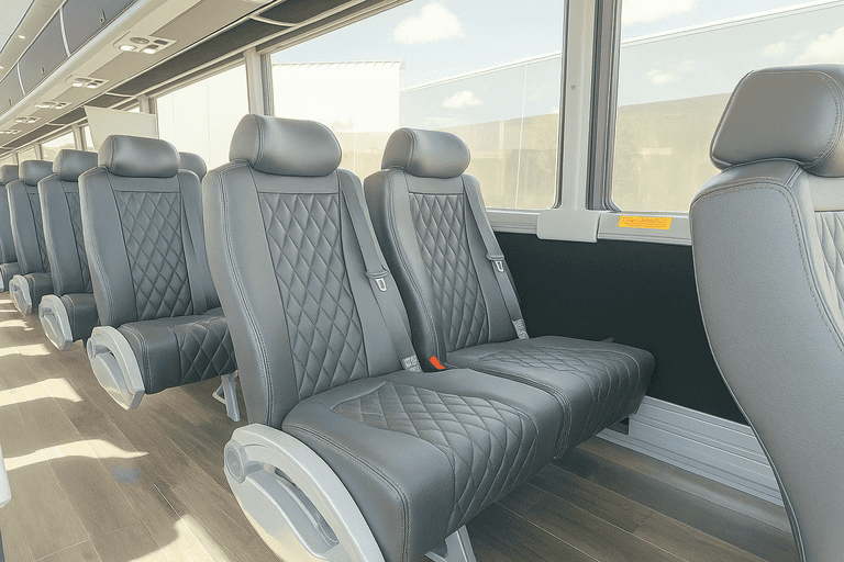 interior of Castle Rock Minibus Company charter bus