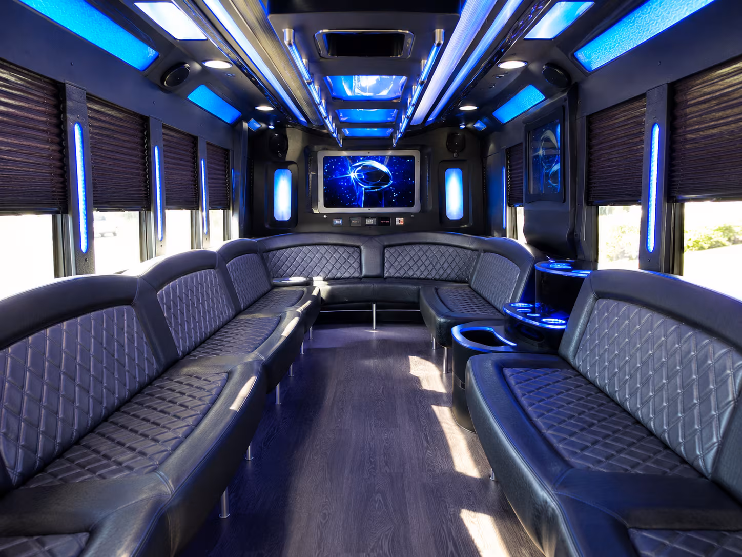 castle rock 28 passenger party bus inside
