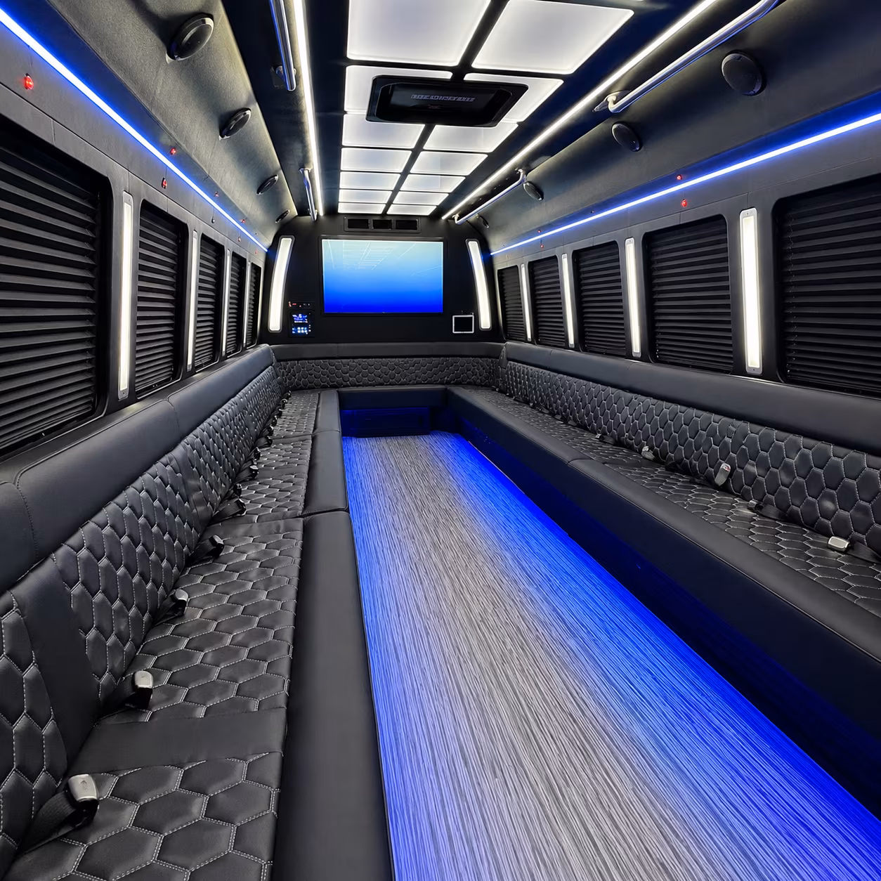castle rock 50 passenger party bus inside